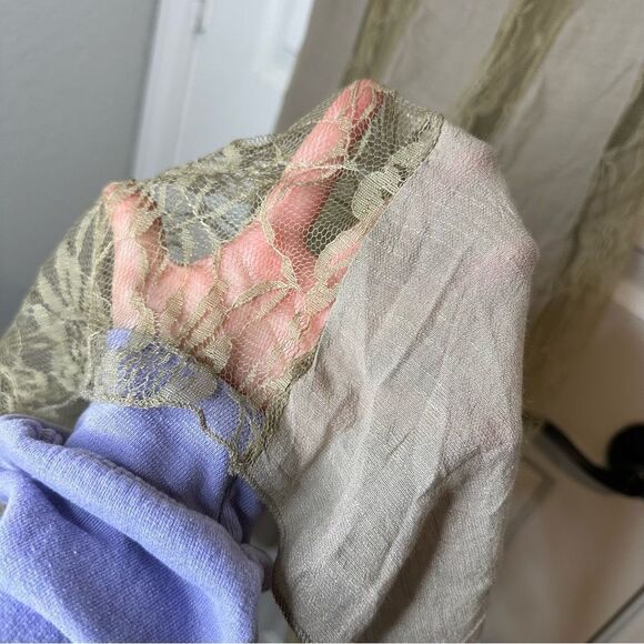 Y2K J.Lee Tan Khaki Green Floral Lace Striped Pleated Maxi Skirt Sz M Fairycore - Picture 5 of 8